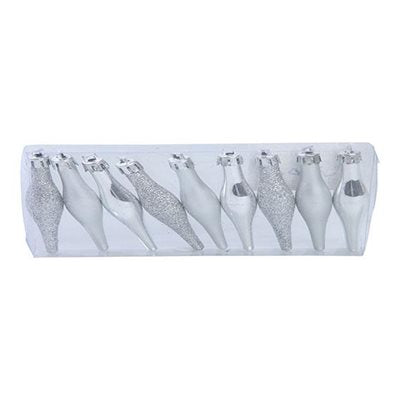 Julekugle Dråbe 9 stk, H9cm, B1,50cm, Sølv