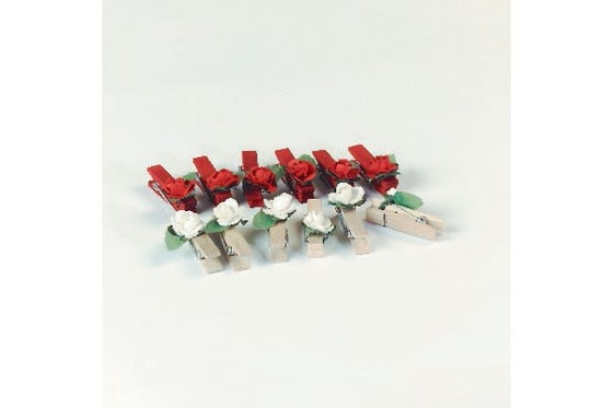 Træklemmer mini 6stk rød+6stk natur m.blomster ⎮ 5700137475812 ⎮ VE_747581