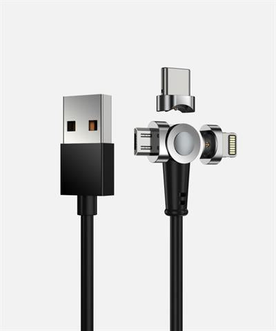 Magnetisk Roterende opladerkabel Til Smartphones og Tablets. Sort 1M ⎮ 0 ⎮ EP_000192