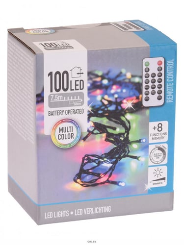 Lyskæde 100 LED Farvet til Batt.