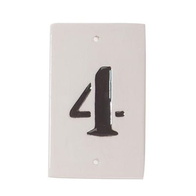 Skilte i keramik med tal nr. 4. til at hænge, H 10,20cm, B 6,30cm, Dybd, Hvid ⎮ 5706207458433 ⎮ DG_000788