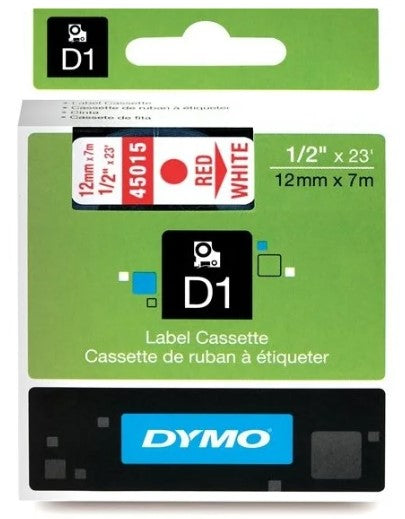 Dymo teksttape D1 45015 12mm Rød/Hvid ⎮ 5411313450157 ⎮ OS_000032