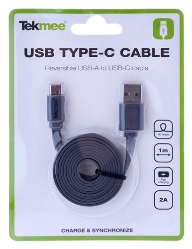 Usb Type C Kabel Flad 1 med Grå ⎮ 3661075149970 ⎮ HC_000163