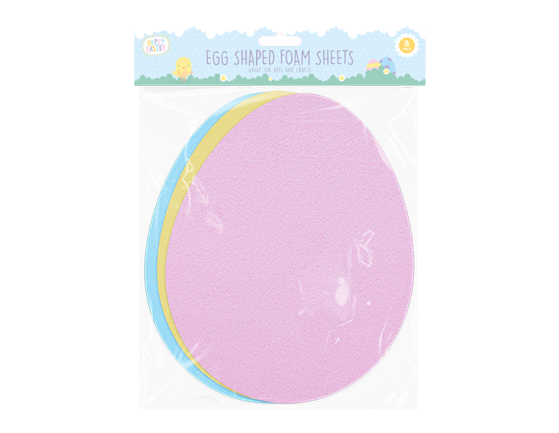 Hoppy Easter - ægformet skumfigur 20cm pink blå og gul 8stk