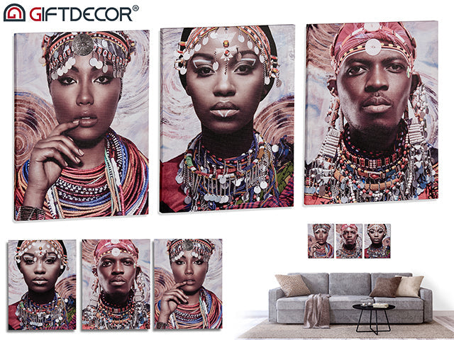 Giftdecor - 3stk vægplaketer af lærred i designtema 30x40cm pr. Afrikans kultur