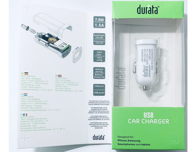 Durata - Usb Bil Oplader - Dollarstore.dk