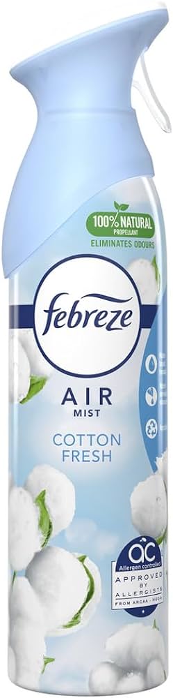 Febreze Cotton Fresh Air Freshener Spray 2 I 1 Fräschar Upp Och Bekämpar Lukter