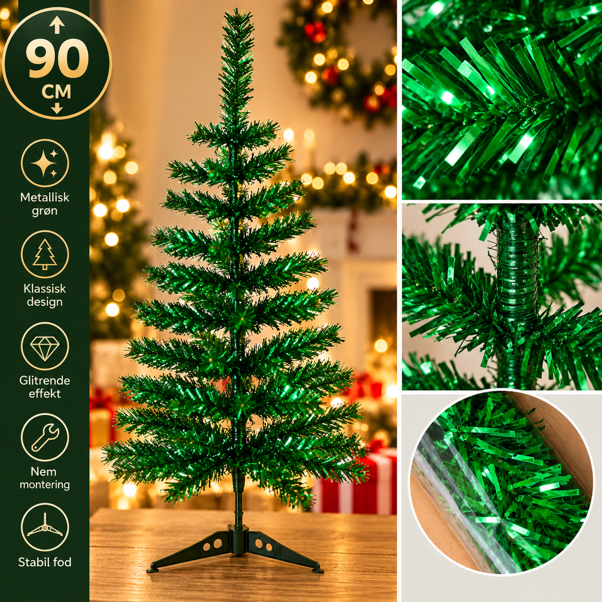 Krist - Julgran Metallic Green 90Cm (Konstgjord)