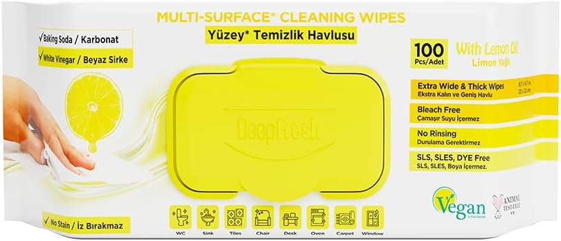 DeepFresh Multi-Surface Rengøringsklude – 100 stk – Lemon Duft – Effektiv og Bleach-fri Rengøring