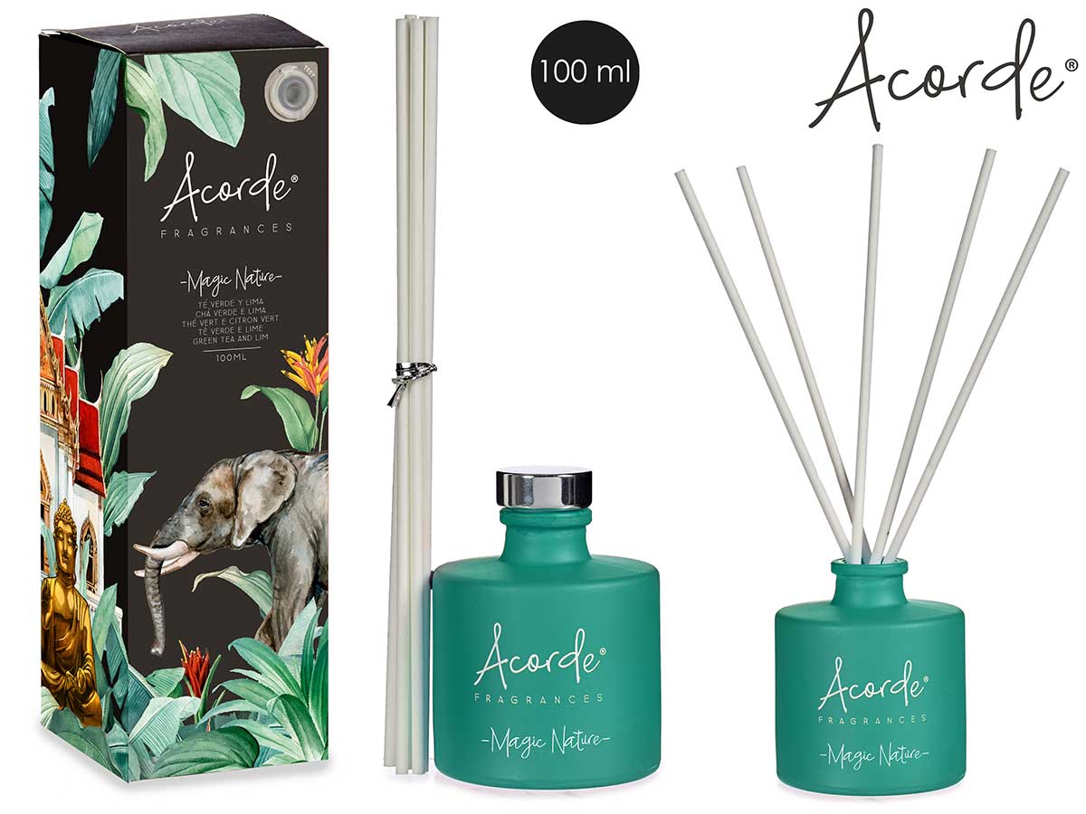 Acorde - Rökelsepinnar I Glas Flytande Aroma Presentförpackning 100 Ml - Grönt Te Och Lime