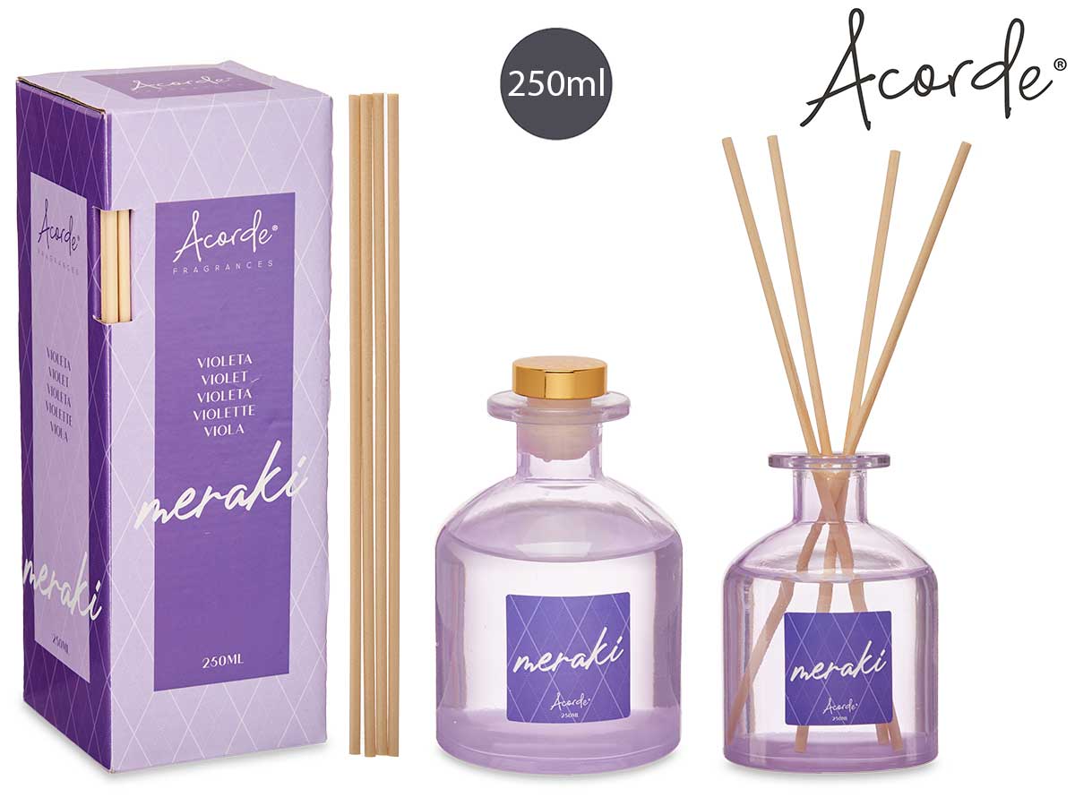 Acorde - 250 Ml Doftande Flytande Glas Med Doftpinnar Presentask Violette