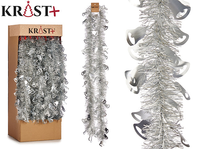 Krist - Garland 200X9Cm - Metallic Silver Färg Med Bell Figur