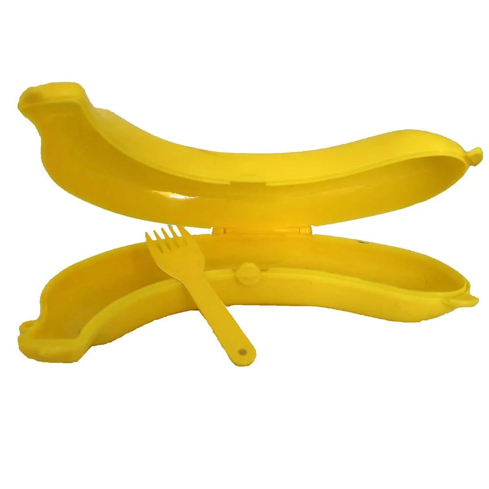 Bananbehållare Med Gaffel. Gul