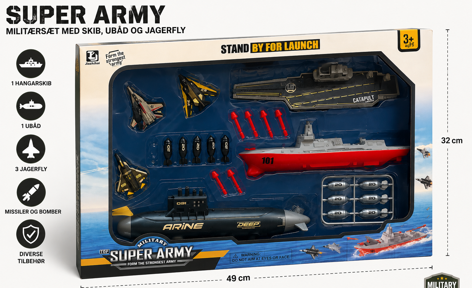 Super Army Militærsæt med Skib, Ubåd og Jagerfly