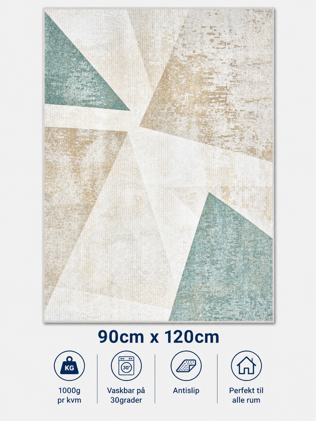 Stilrent tæppe 90x120 cm i beige med trekantet mønster i matte farver