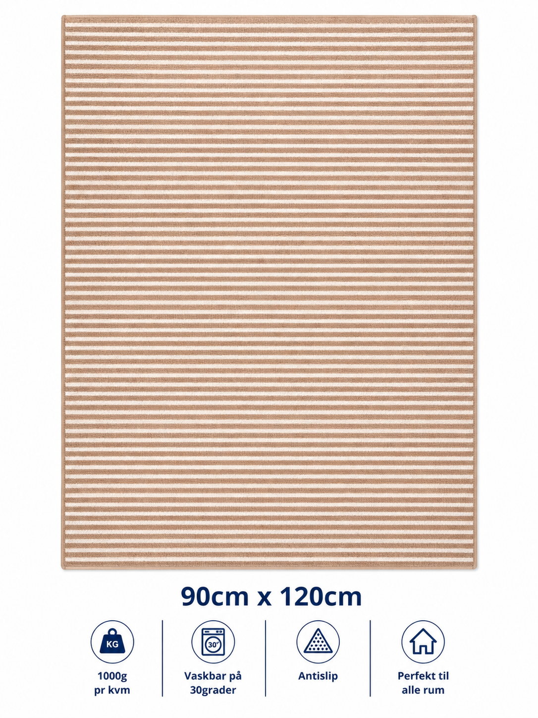 stilrent tæppe 90x120 cm i beige med brune striber