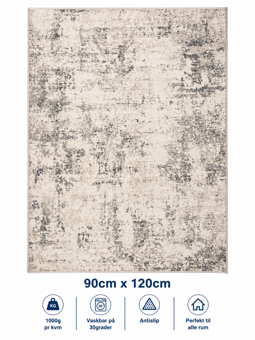 Stilrent tæppe 90x120 i grå nuancer