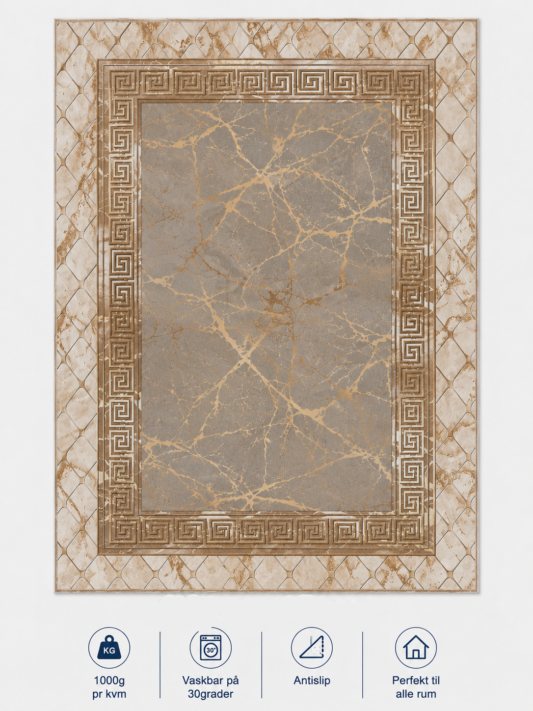 Stilrent tæppe 90x120 cm i beige og lyseblå – tyrkisk design