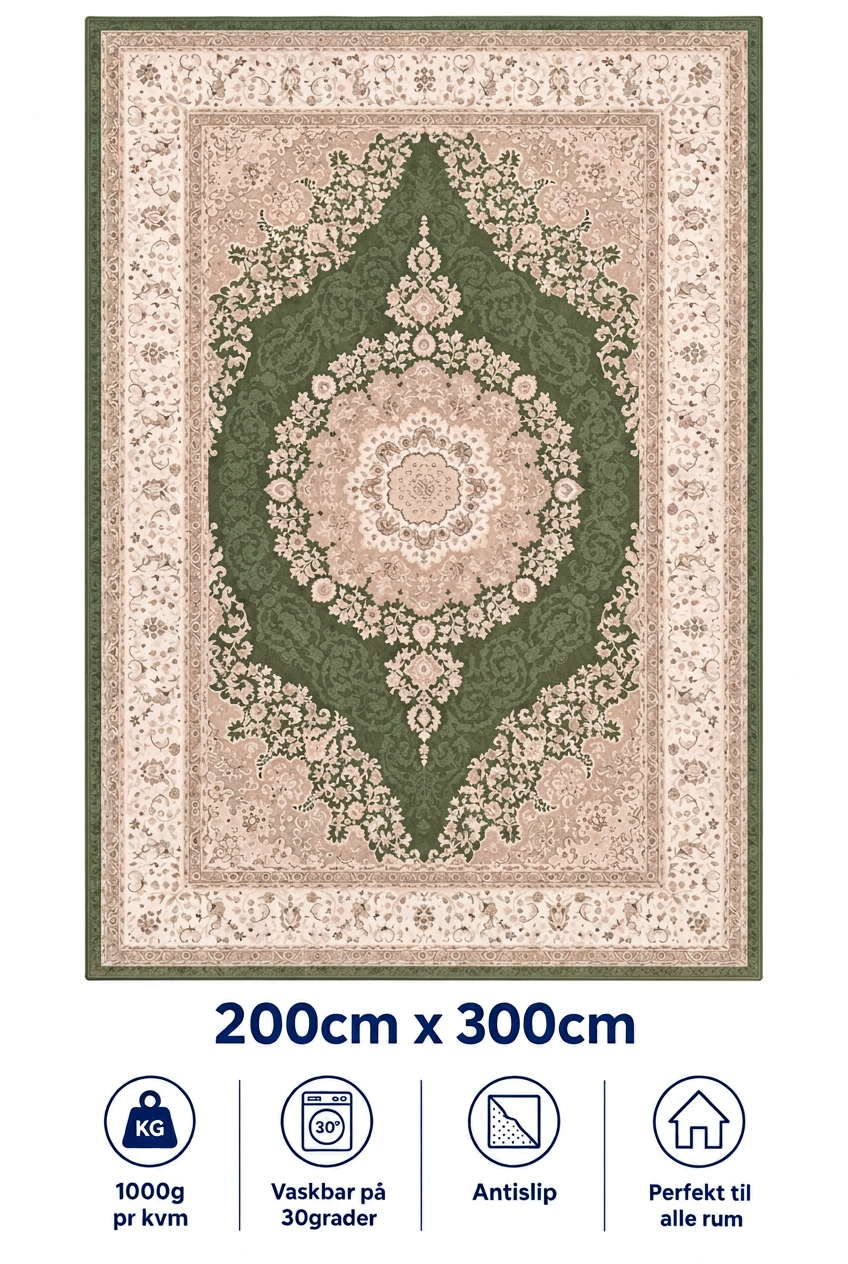 Royal Medallion Tæppe - 200x300 cm - Emerald Beige