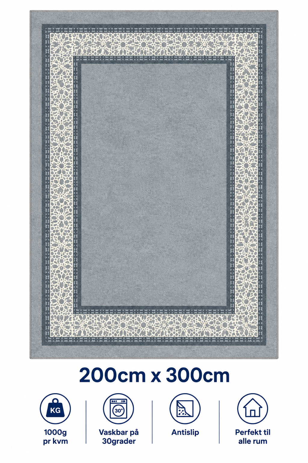 Lattice Border Tæppe - 200x300 cm - Silver Grey