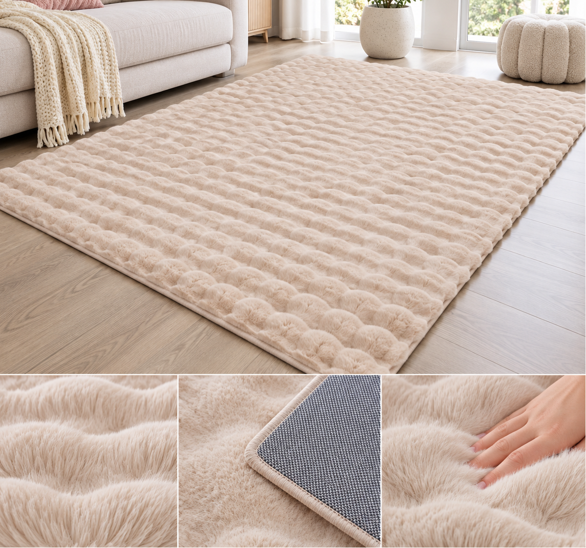 Velour Bubble Tæppe 160x230 cm – Desert Sand