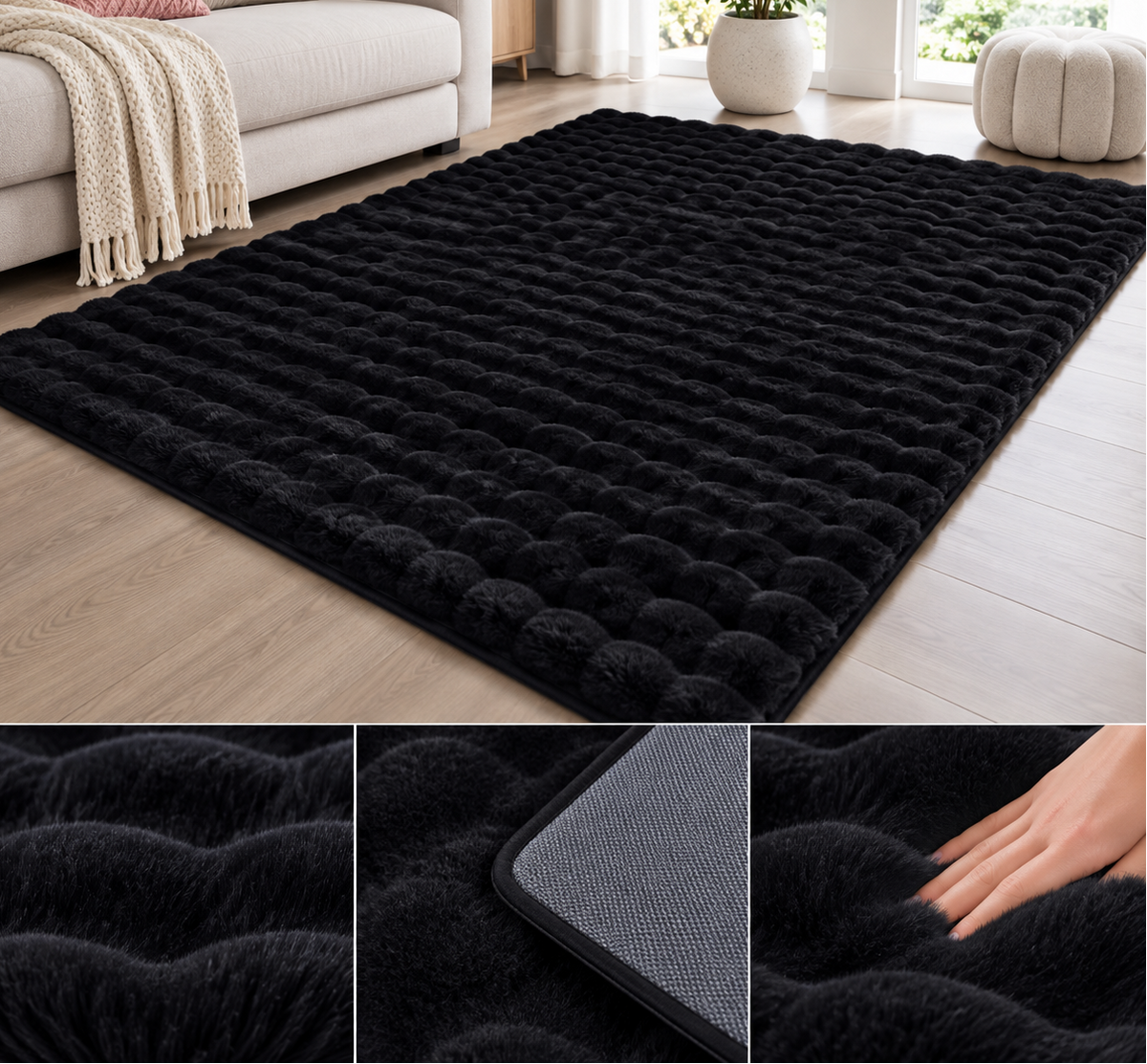 Velour Bubble Tæppe 160x230 cm – Deep Black