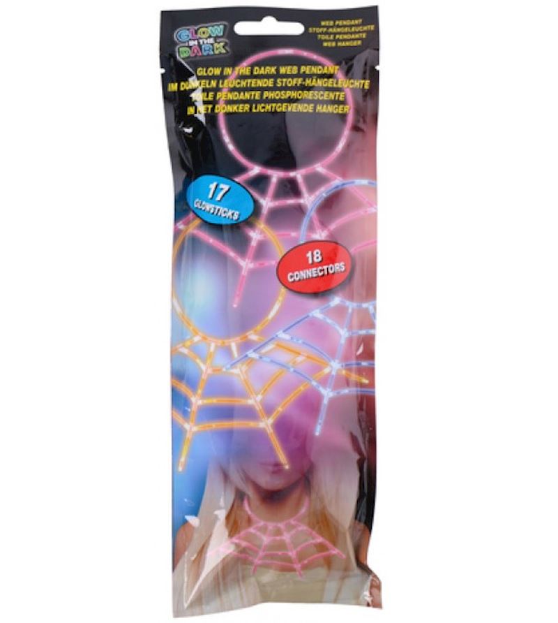 Glow In The Dark - Spider Web Ficklampa Set Med 35 Delar