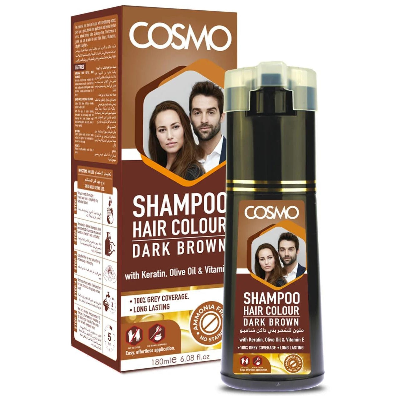 Cosmo Hårfarve Shampoo – [Dark Brown] (180 ml)