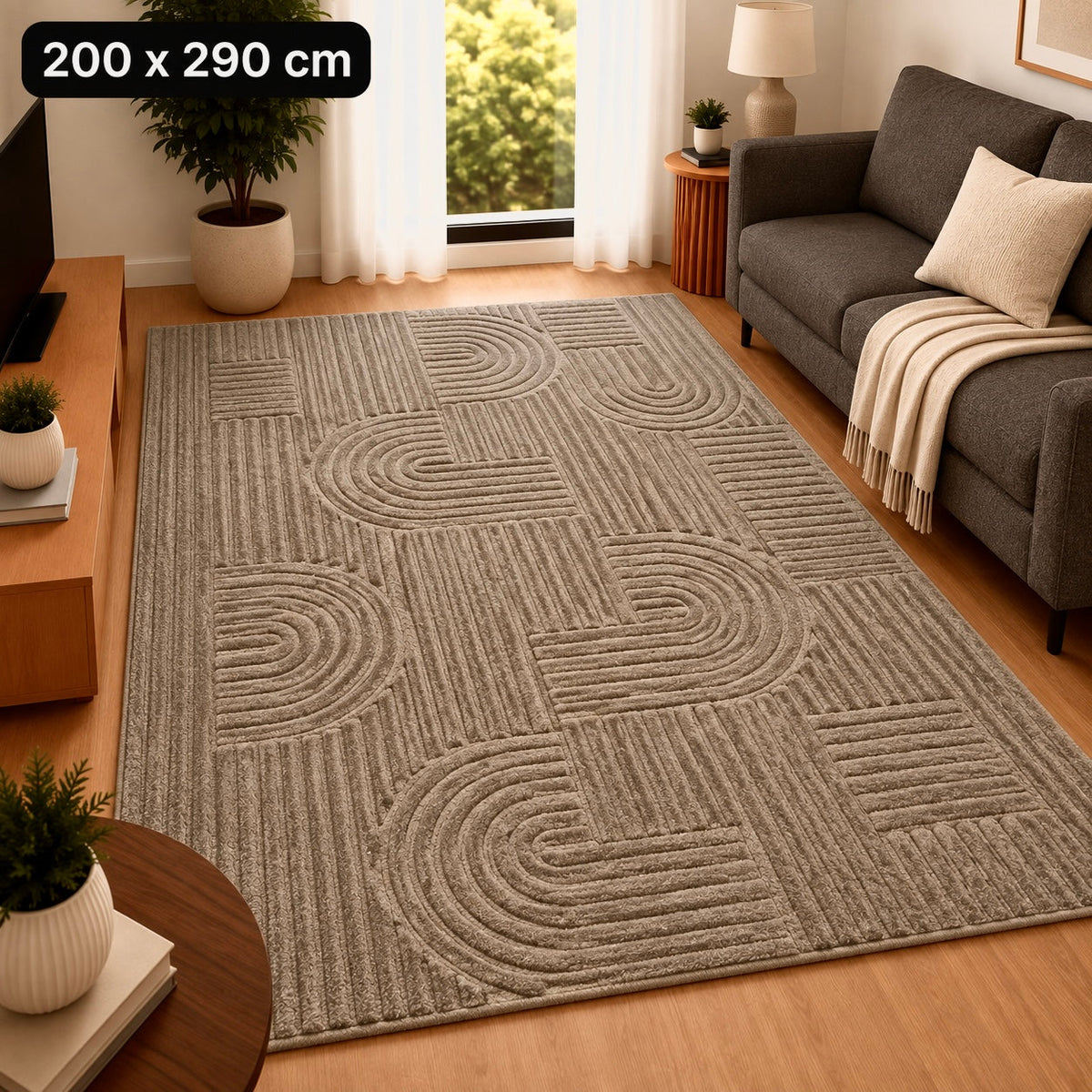 Arch Flow Stone Taupe Tæppe 200x290 cm med Reliefstruktur