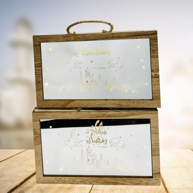 Ramadan Light Box Glasspegel - Ramadan Tema 28X17Cm Med Handtag