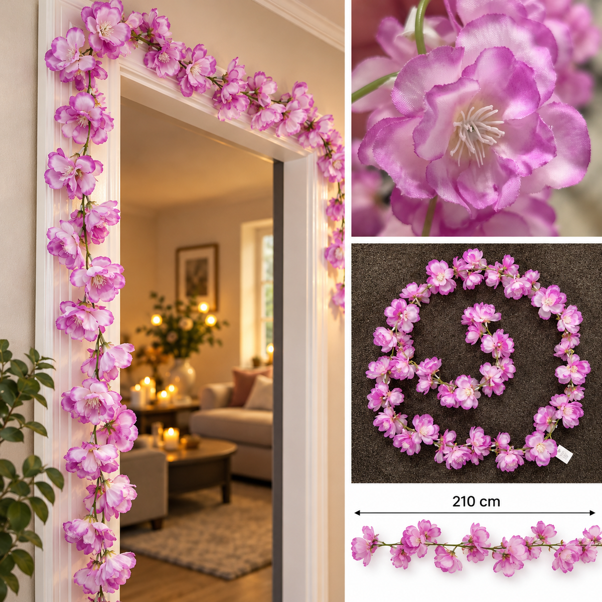 Kunstig Blomsterranke – 210 cm Lyserød & Lilla