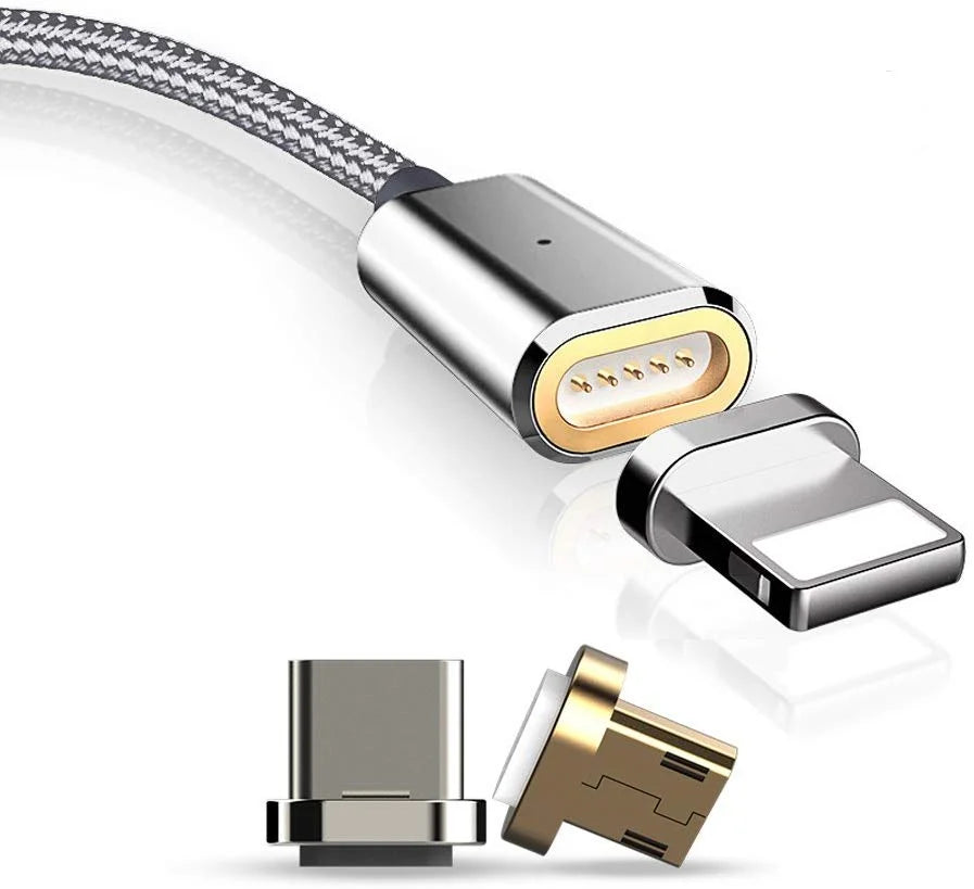 3 I 1 Magnetisk Laddarkabel Med Micro Usb, Typ C, Lightning-Kontakt 100Cm