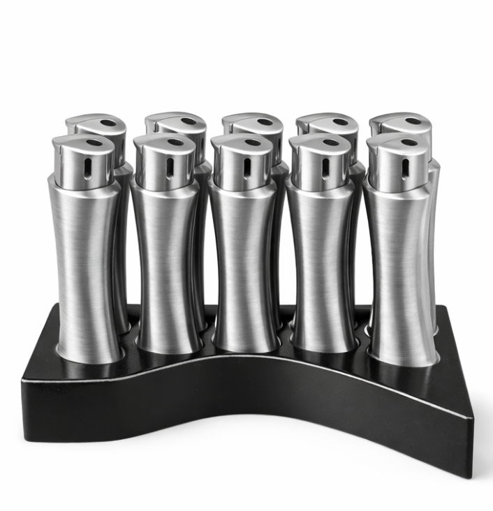 Rustrfri-stål lightere 10stk i display - kan genopfyldes