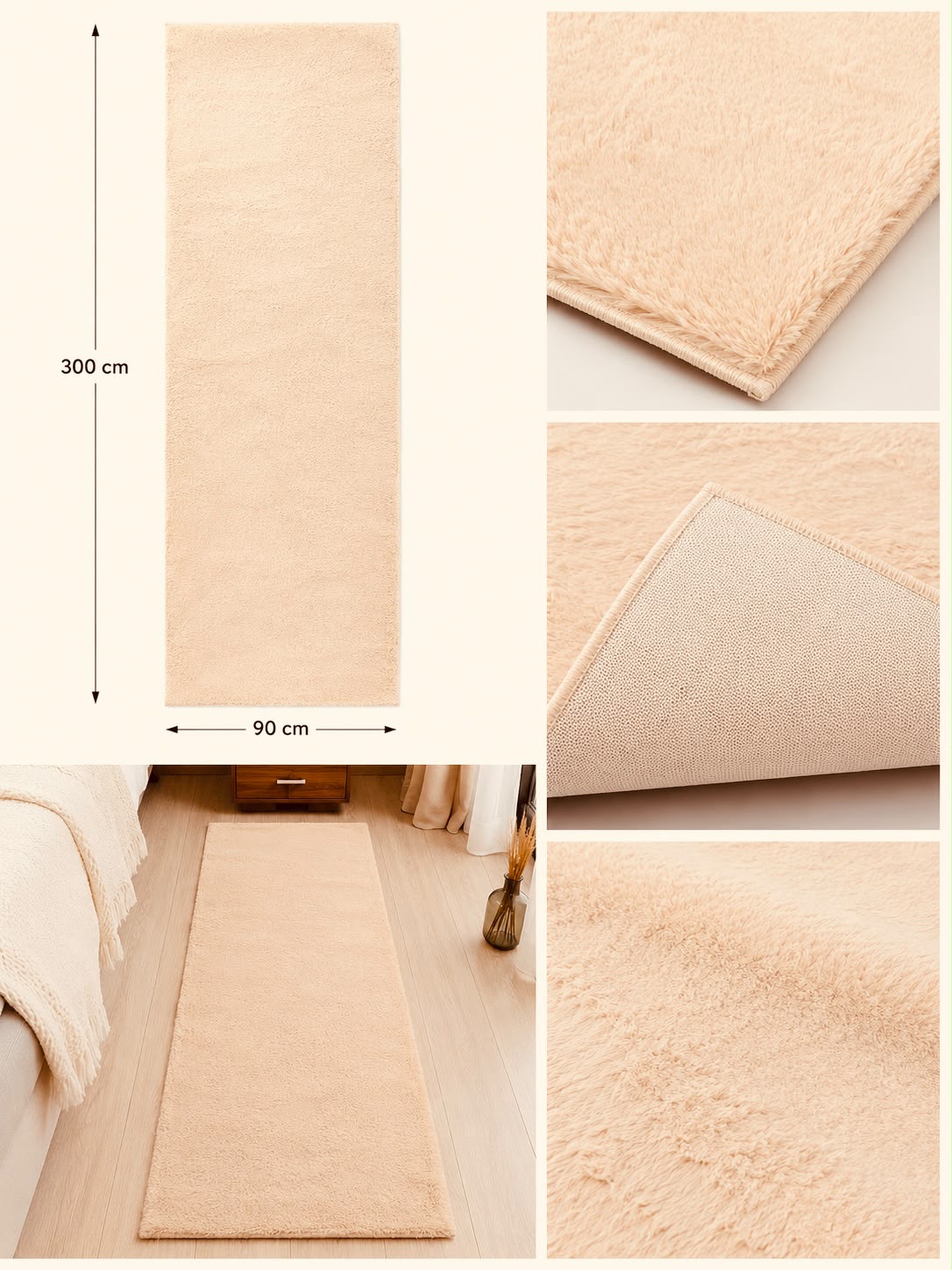 CloudSoft tæppe/løber 90x300 – Creme & Nude