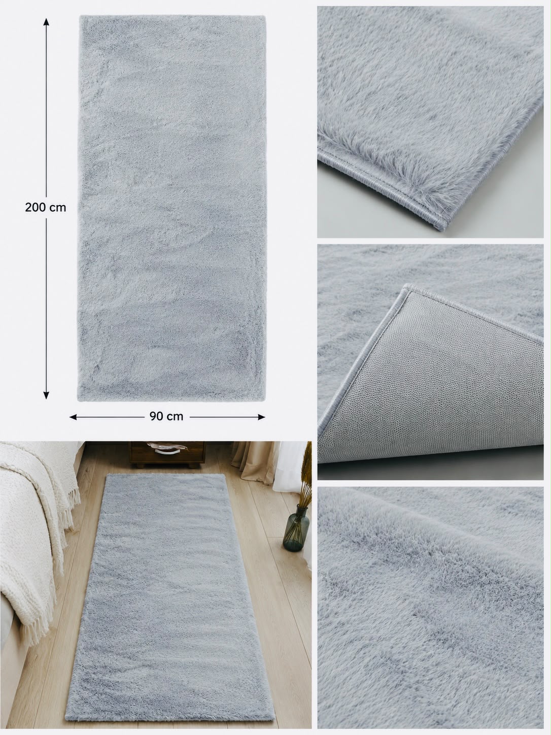 CloudSoft tæppe/løber 90x200 – Sølvgrå & Isblå