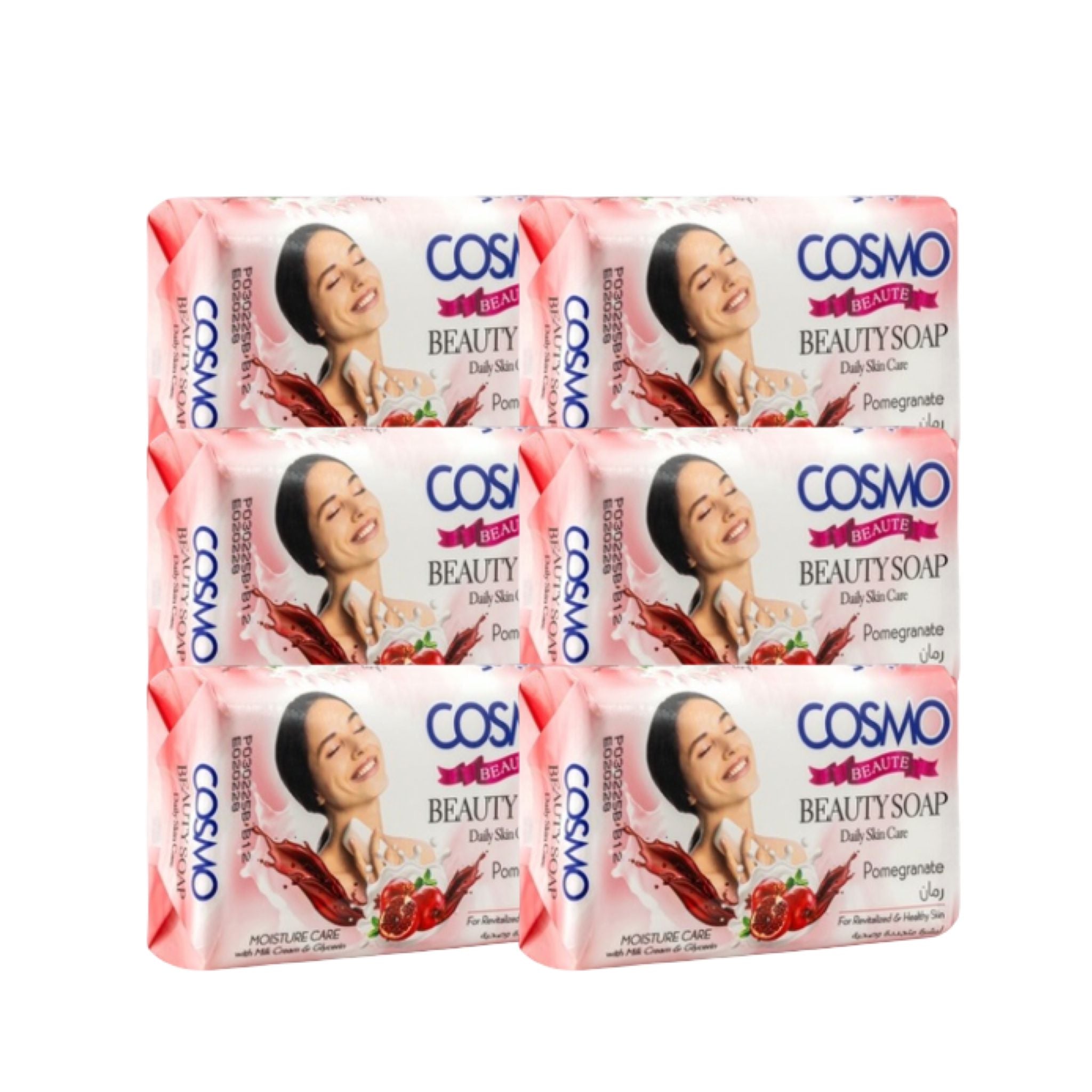 Cosmo Beauty Soap 6-pak a 125g – Sæbebarer til vask og personlig pleje (Granatæble)