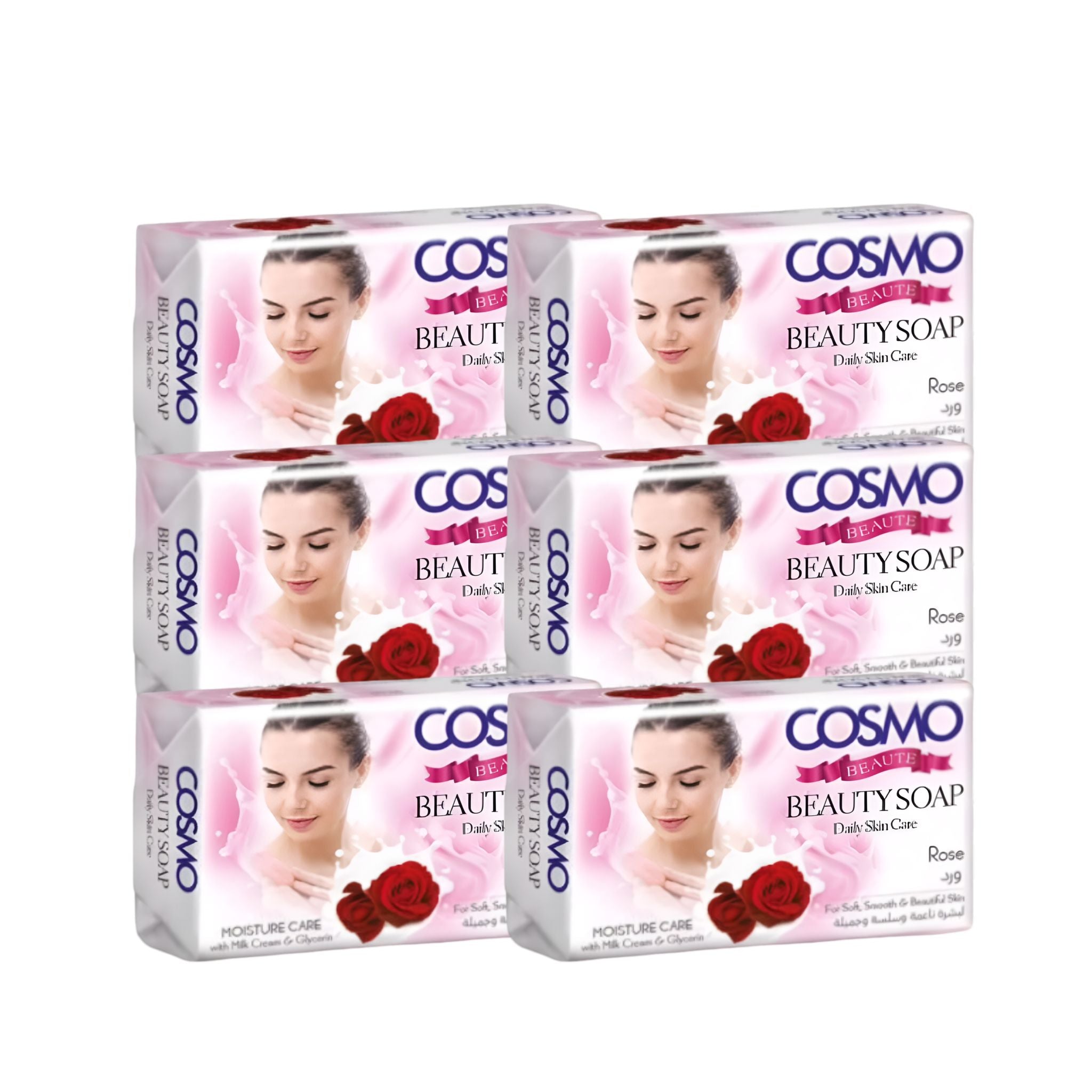 Cosmo Beauty Soap 6-pak a 125g – Sæbebarer til vask og personlig pleje (Rose)