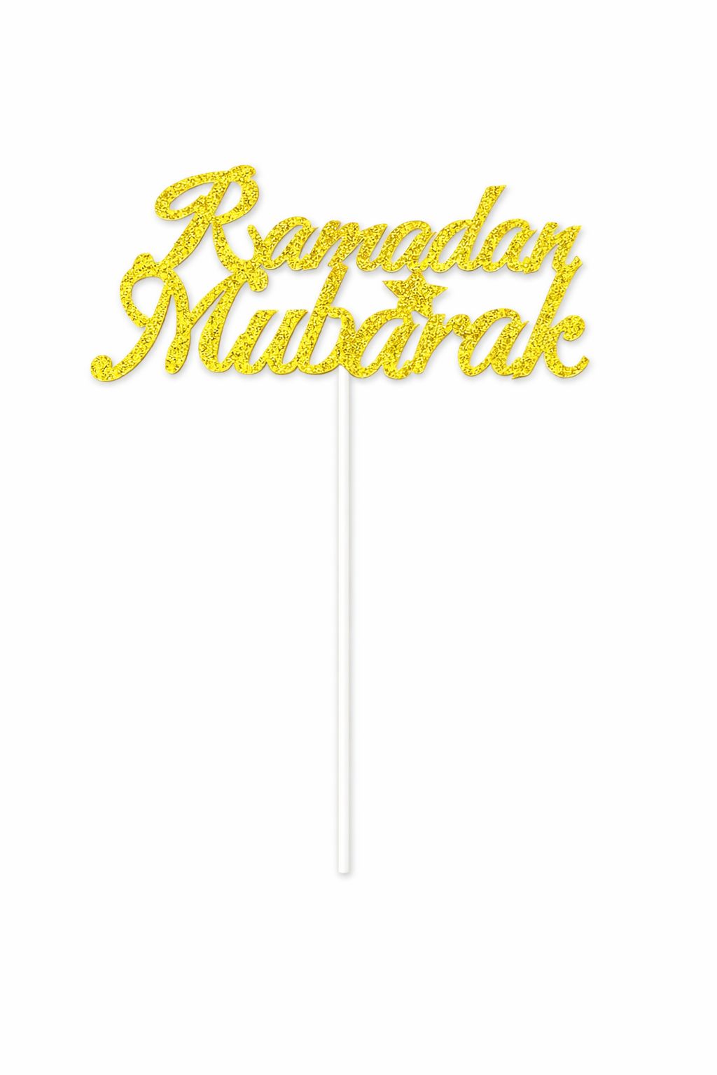 Ramadan Mubarak skilt på pinde 15x20cm guld farve