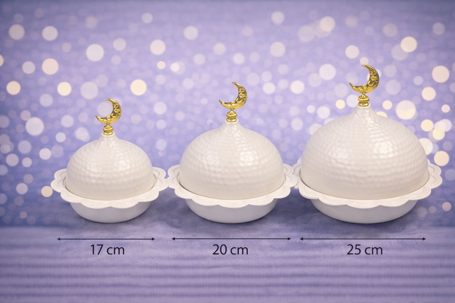 Assorteret 3stk metalskåle med låg, unik design 17cm - 20cm - 25cm