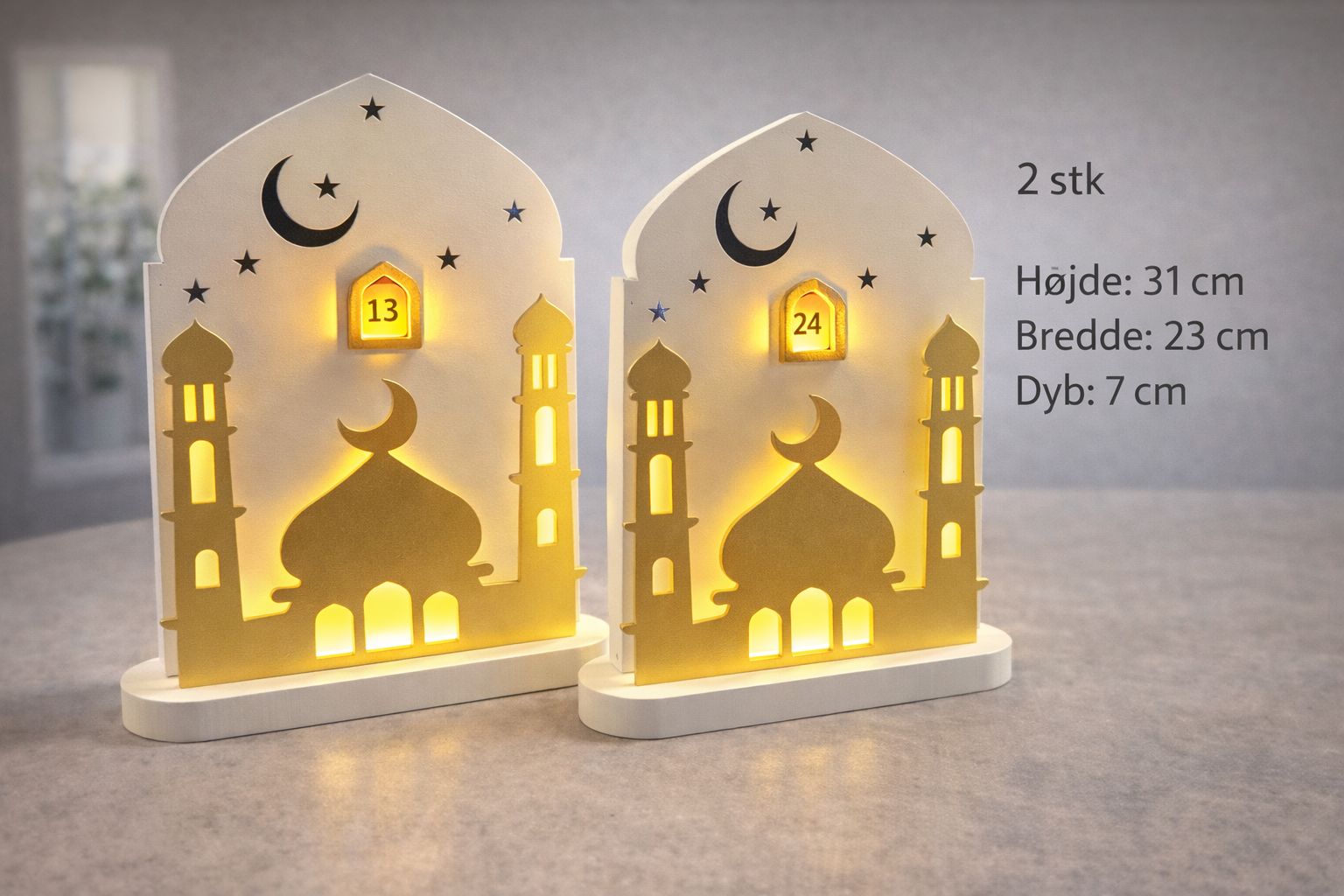 2 stk Store ramadan kalender i træ, roterende skive funktion