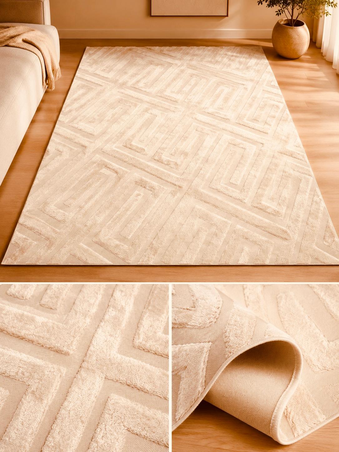 Moderne Relief Tæppe 160x230 cm – Creme/Beige