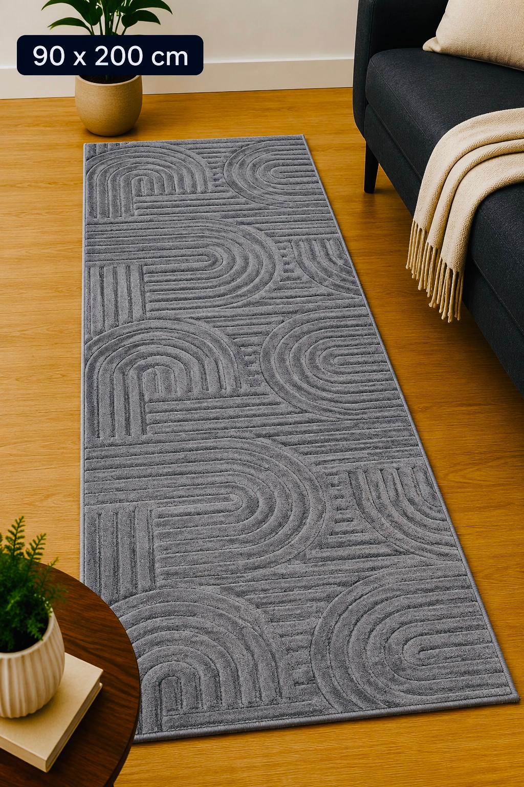 Geo Arch Løber 90x200 cm – Storm Grey