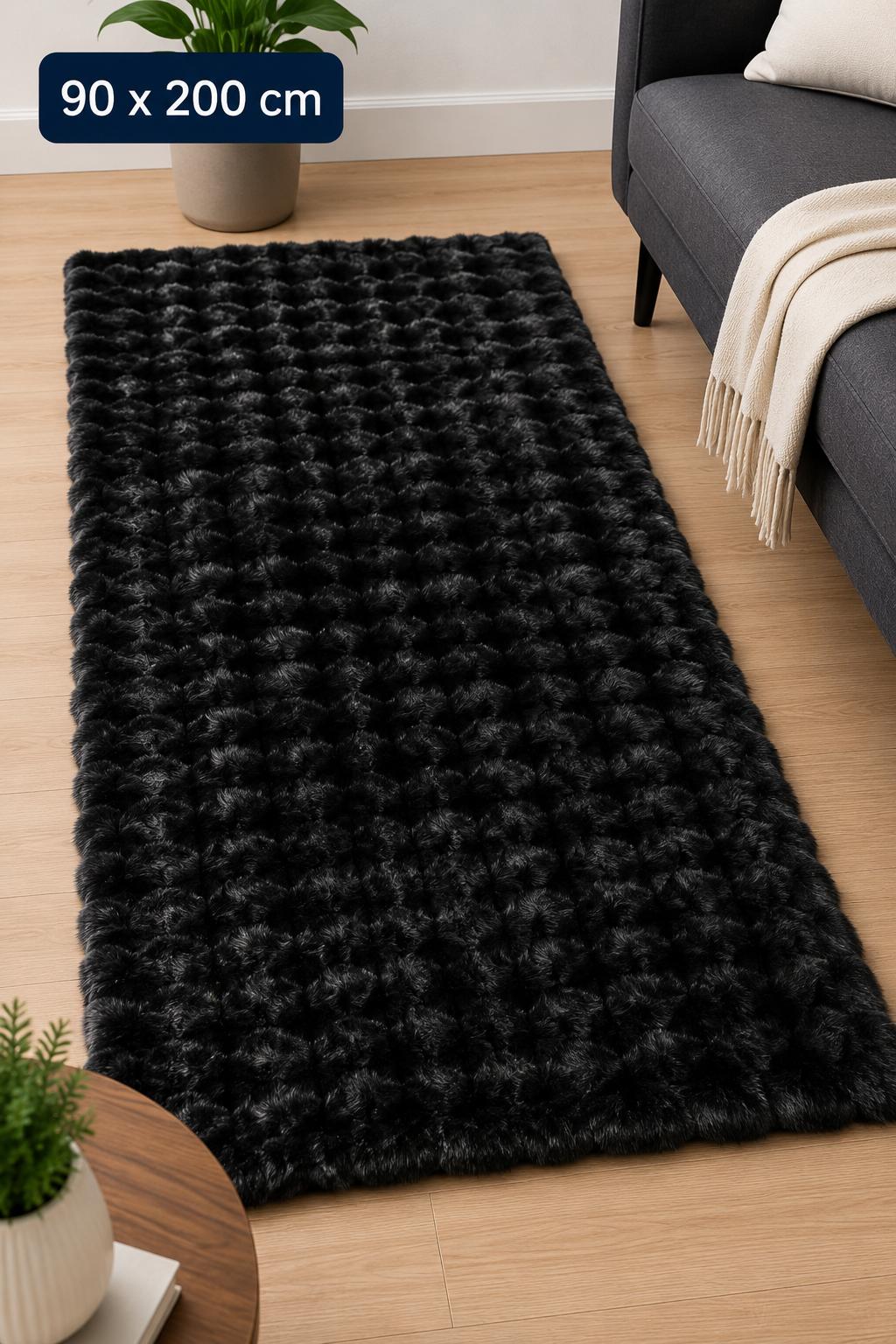 Velour Bubble Løber 90x200 cm – Deep Black